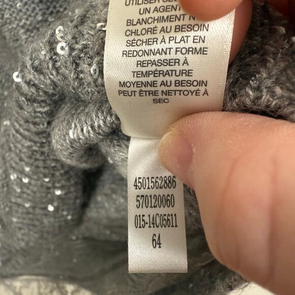 Chico's Women Silver Sequined Sweater Size 0 (US Small/4) Lace Hem Glam Holiday - Picture 9 of 10